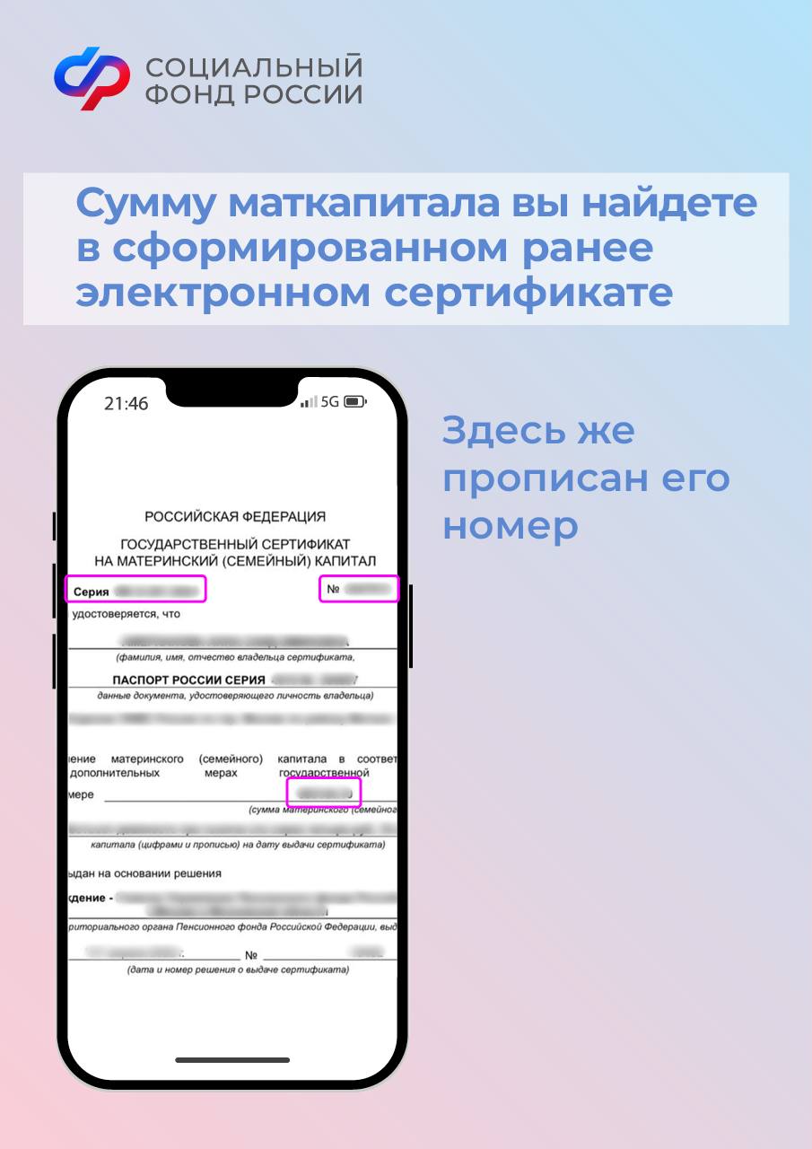 Номер сертификата, размер и остаток средств материнского капитала |  07.09.2023 | Мензелинск - БезФормата